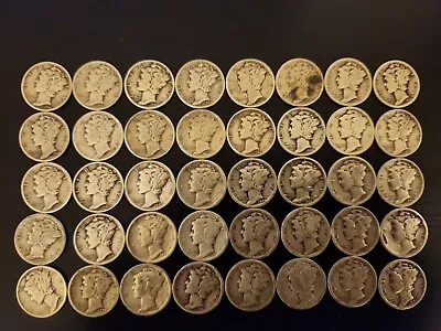 1916 - 1945 90% Silver Mercury Dimes Roll 40 Coin Lot • $99.99