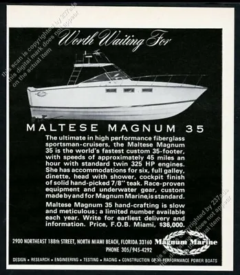 1967 Magnum Marine Maltese Magnum 35 45mph Sportsman Cruiser Boat Photo Print Ad • $9.99