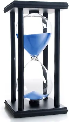 Hourglass 60 Minutes Blue Sand Timer Black Wooden Frame Sand Clock • $24.48