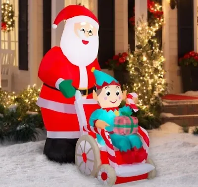 Airblown Inflatables 6 Foot Christmas Santa And Elf In Wheelchair Scene!! • $49.99