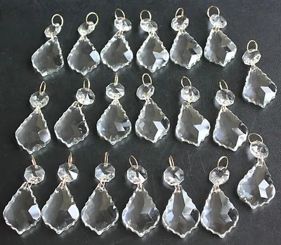 $14.09 • Buy 20 Lot Maple Leaf Crystal Glass Prisms Chandelier Lamp Part Brass Ring Pendant