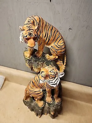 2 Tigers On A Rock Cliff Statue By Montefiore Collection.  • $30