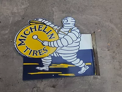 Porcelain Michelin Tires Enamel Sign Size 19  X 17  Inches 2 Sided Flange • $149.99