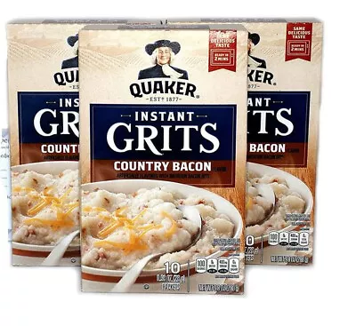 Country Bacon Instant Quaker Instant Grits 3- 9.8 Oz  Packets 3 Boxes • £15.27