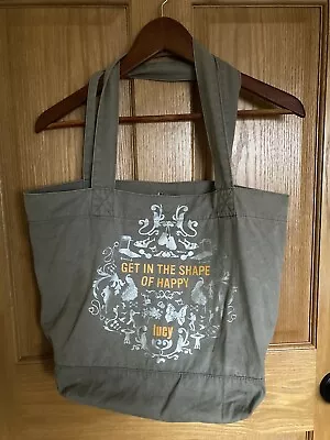 Lucy Tote Bag “Get In The Shape Of Happy” Canvas Shoulder Bag Workout Gym Taupe • $7