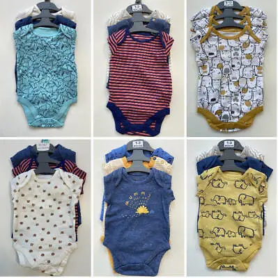 New Baby Bodysuits Long Sleeve Vest 3 Pack 100% Cotton Ex TU • £8.99