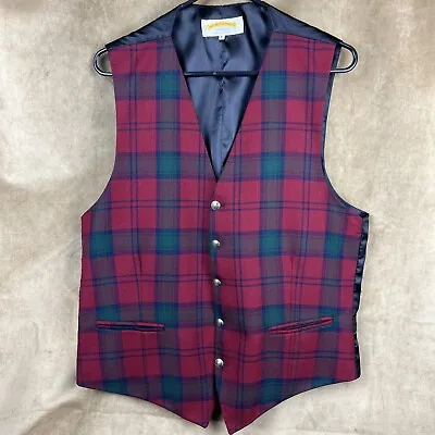 James Pringle Weavers Inverness Scotland 100% WOOL Mens LARGE Vest~ Red Tartan • $45.99
