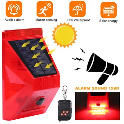 LED Solar Alarm Light Strobe Warning Lamp Wireless Motion Sensor Detector Remote • $17.96