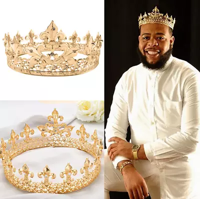 Hot Men Imperial Medieval Fleur De Lis Gold King Metal Crown 8cm Tall 60cm Circ • $10.93