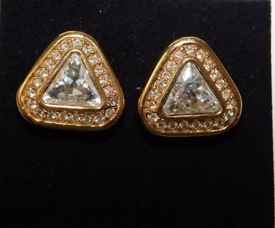S.A.L. Swarovski Trillion Crystal Triangle Stone 3/4  Pierced Earrings 10d 118 • $44.99