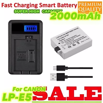 Battery 2.0Ah+ Charger For LP-E5 Canon EOS Rebel T1i EOS 1000D DS126181 DS126191 • $32.77