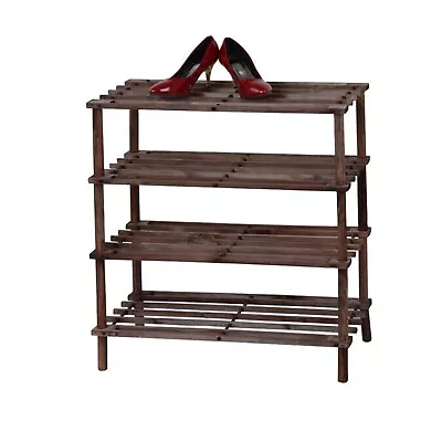 4 Tier Dark Oak Wooden Shoe Rack Footwear Storage Organiser Unit Shelf Strong • £11.99