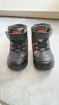 POLO RALPH LAUREN Kids Warm Snow Boots Camo Black/Blue/Orange Size UK 4 EU 20 • £15