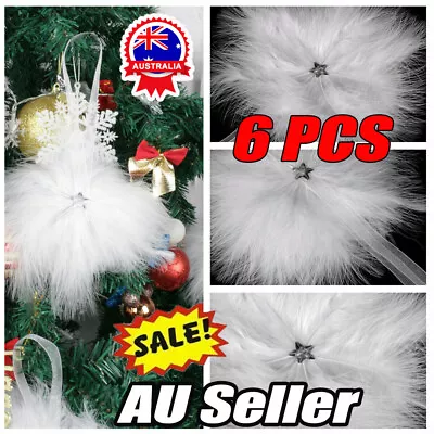 6Pcs White Feather Star Bauble Hanging Christmas Tree Ornament Decoration CZ • $14.36
