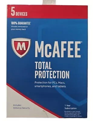 McAfee Total Protection 5 Devices 1 Year • $35.99