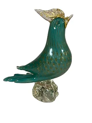 Vtg MCM Murano Italian Art Glass Rooster Bird Figurine Colors Green Gold Flecks • $95