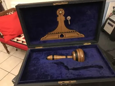 Antique Presentation Ceremonial Freemason Gavel Compass Engraved Oak Masonic • £195