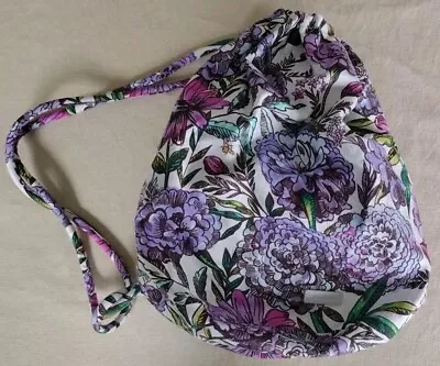 Vera Bradley Wet/Dry Swim Bag Drawstring Ditty Bag Purple Pink Flowers Bees • $16.99