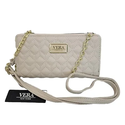 Vera New York Crossbody Clutch Wallet Quilted Beige Ziparound Bag Leanne • $39