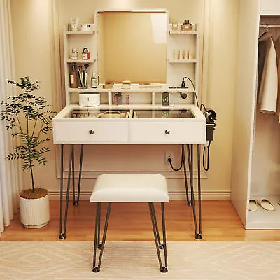 TC-HOMENY Vanity Makeup Table Set With Power Station & Mirror Dressing Table • $159.99