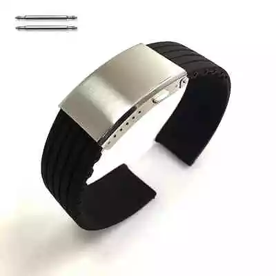 Silicone Rubber Strap Black Replacement Watch Band High Quality Steel Clasp 4451 • $16.95