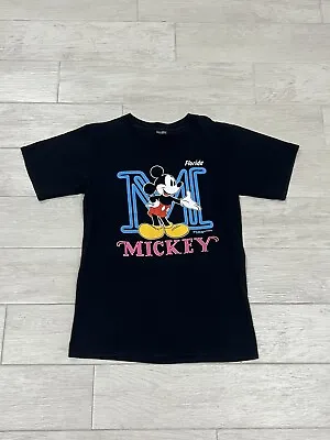 Vintage 90s Disney Mickey Mouse Florida Neon Double Sleeve T-Shirt Size M • $19.97