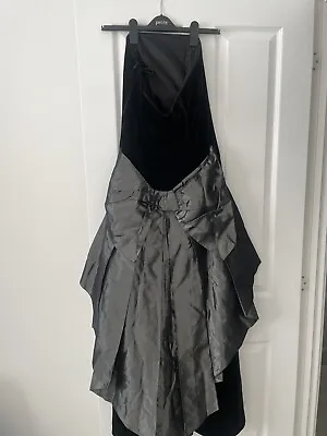 Vintage Laura Ashley Black Velvet Ballgown Bustle 80's Strapless Dress Size 12 • £49.99