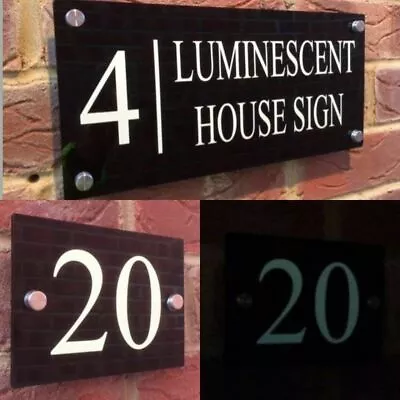 Luminous Modern House Sign Plaque Gloss Black Door Number/steet • £3.29