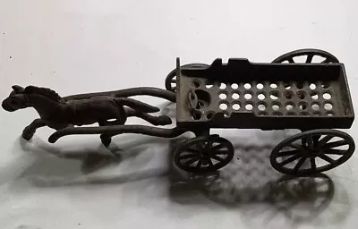 Antique Cast Iron Toy 3 Legged Horse Pulling Farm Wagon Buckboard Americana READ • $74.95