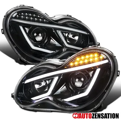 LED Bar Fit 2001-2007 Benz W203 C-Class Slick Black Projector Headlights Lamps • $242.99