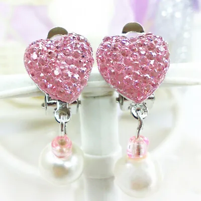 Fake Non-Piercing Kids Girl Rhinestone Lovely Clip-On Earrings Jewelry • £2.63