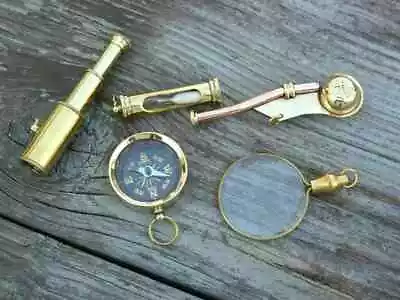 Nautical Compass Mini Telescope Key Chain Solid Brass Spyglass Lot Of 5 Handmade • $30.77