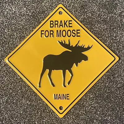 VINTAGE “Brake For Moose” Metal Street Sign Decor Maine New England Souvenir 8” • $7.97