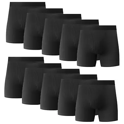 10PK Mens Cotton Boxer Briefs Tagless Comfort Flex Underwear With Opening Fly • $32.59