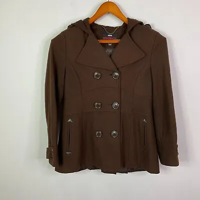 Miss Sixty M60 Womens Coat Jacket Double Breasted  Large Dark Brown Hooded Wool • $29.95
