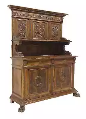 Antique Sideboard Italian Renaissance Revival Carved Walnut Early 1900s! • $1995