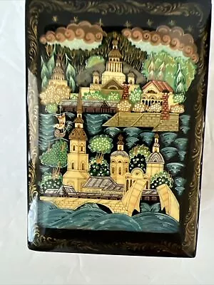 Vintage MOSCOW Baroque Russian Lacquer Box Trinket Proposal Ring Vanity 3”x2” • $25.97