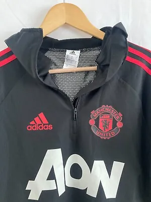 MANCHESTER UNITED 1/4 Zip Hooded ADIDAS Pullover Training Jumper Mens Size SMALL • £29.99