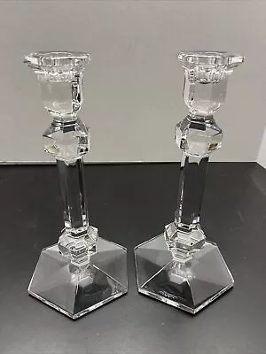 Pair Of Val St Lambert Gardenia Crystal Candle Holders 9.5” Tall • $49.99