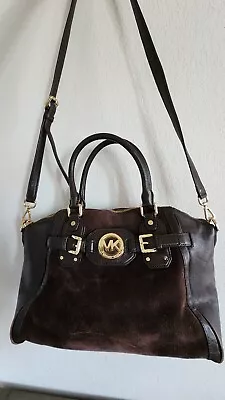 Michael Kors Large HUDSON Top Zip Satchel Suede & Leather Coffee Brown • $90