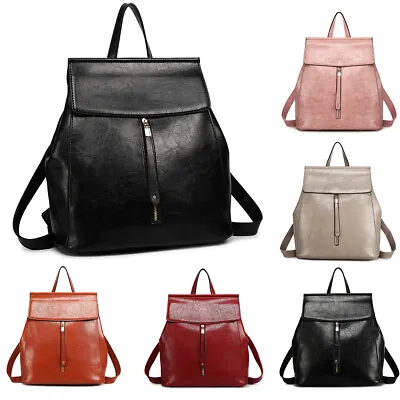 Ladies Oil Wax Faux Leather Girls Large A4 Travel School Backpack College Bag • £10.99