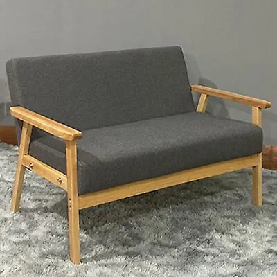 2 Seater Sofa With Sturdy Wood Frame Linen Fabric Small Couch Armchair Wooden • £89.90