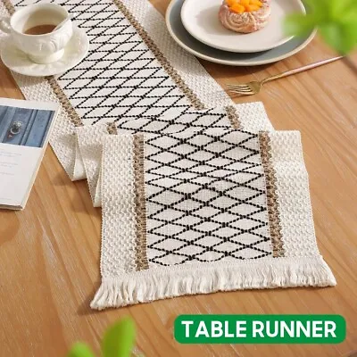 Boho Table Runner Home Decor Macrame Cream & Beige With Tassels 12x108 Inches • £9.99