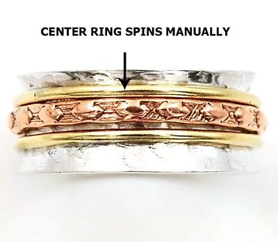 Three Tone Meditation Spinner 925 Sterling Silver Band Ring Sz 9 CT25-9 • $13.99