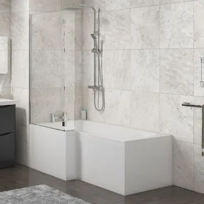 Left & Right Hand L Shaped Shower Bath Tub 1500MM Shower Screen Waste British  • £299