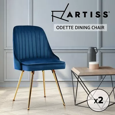 Artiss Dining Chairs Retro Chair Cafe Kitchen Modern Metal Legs Velvet Blue X2 • $129.95