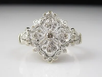 Diamond Ring Cluster Cocktail 750 Vintage Inspired 18K White Gold Size 7 • $495