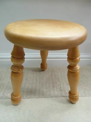 Vintage Round Farmhouse Stool  3 Legged Milking Sturdy Beech Hand Turned • £40