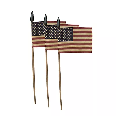 Tea Stained American Flag On A Stick - 50 Stars 14  High Patriotic - Set Of 3 • $10.99