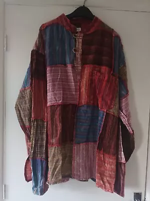 Mens Patchwork Grandad Shirt Little Kathmandu Hippy Festival Size 5xl Big Tall • £24.99